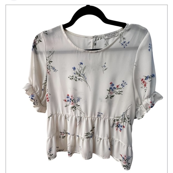 Paper Crane Baby Doll white Floral Print Chiffon Tiered Ruffle Hem Top size M - Picture 3 of 5